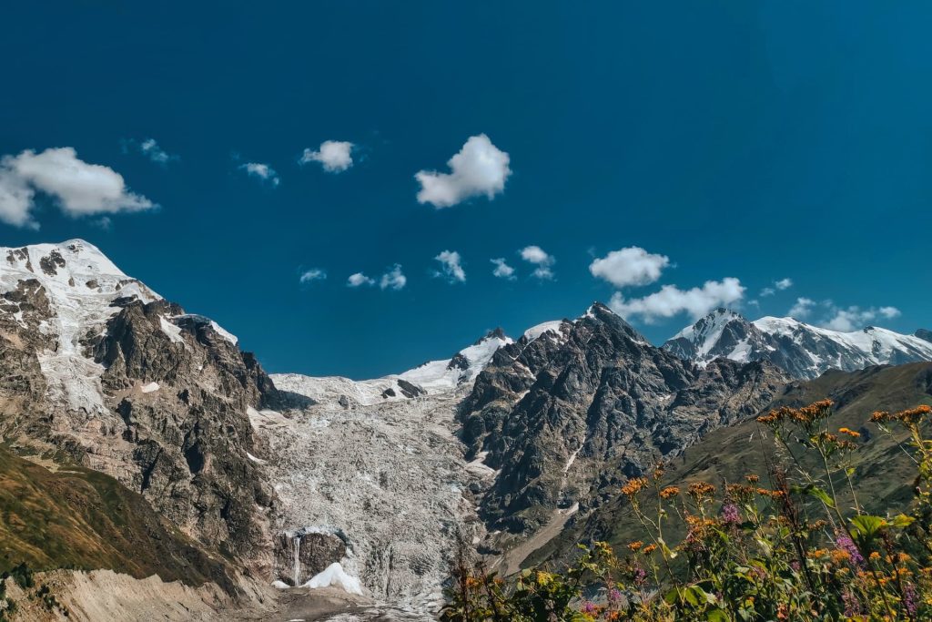 Rocky Caucasus mountain summits above Svaneti in Georgia